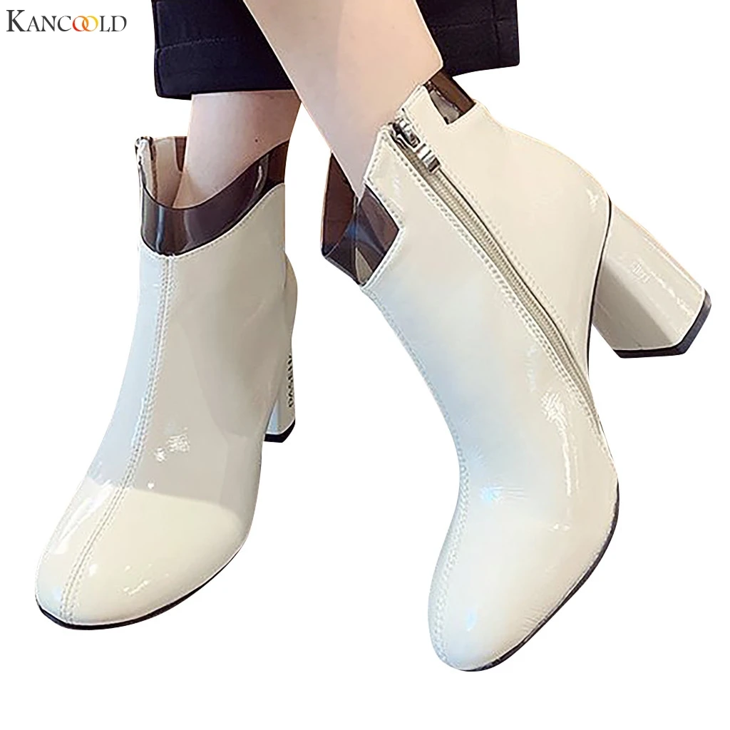 

KANCOOLD hot sale shoes woman boots Leisure Solid Wedges Round Toe Mid Heel Boots woman Shoes Slip-On Casual Footwear shoes 2019