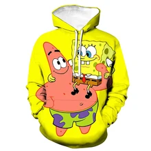 Spring and autumn fashion new 3D printing sweatshirt yellow sponge animation element cartoon pattern large size small size