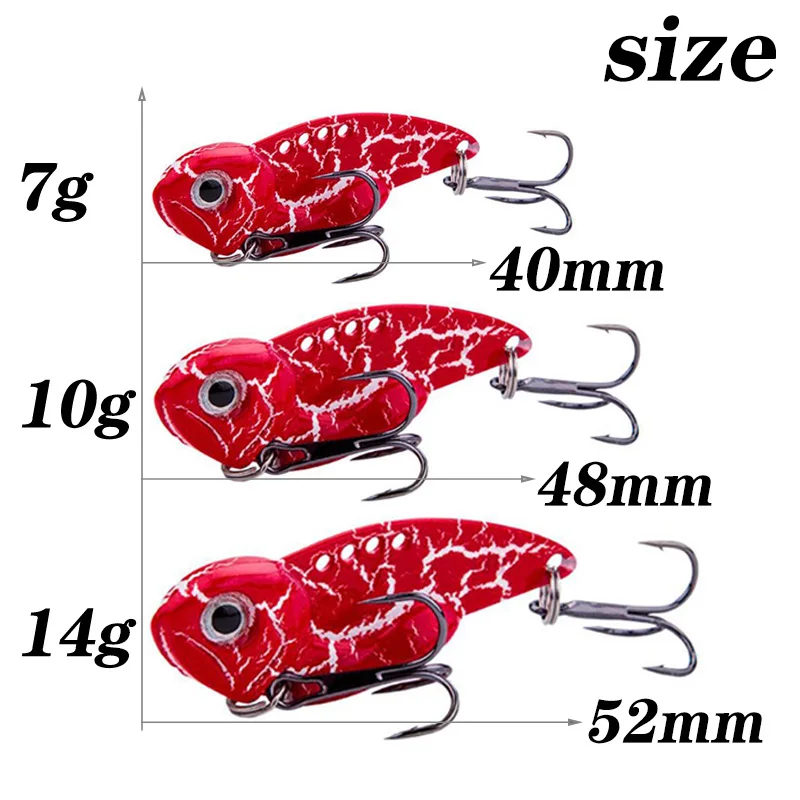 1Pcs 7g 10g 14g Metal VIB Blade Fishing Lure Sinking Spinner Spoon Balancer Wobbler Artificial Bait With Treble Hook Bass Tackle