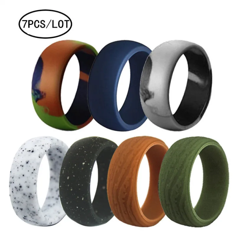 

7pcs/lot Food Grade FDA Silicone Rings 8.7mm Hypoallergenic Flexible Sports Antibacterial Finger Rings Rubber Wedding Ring
