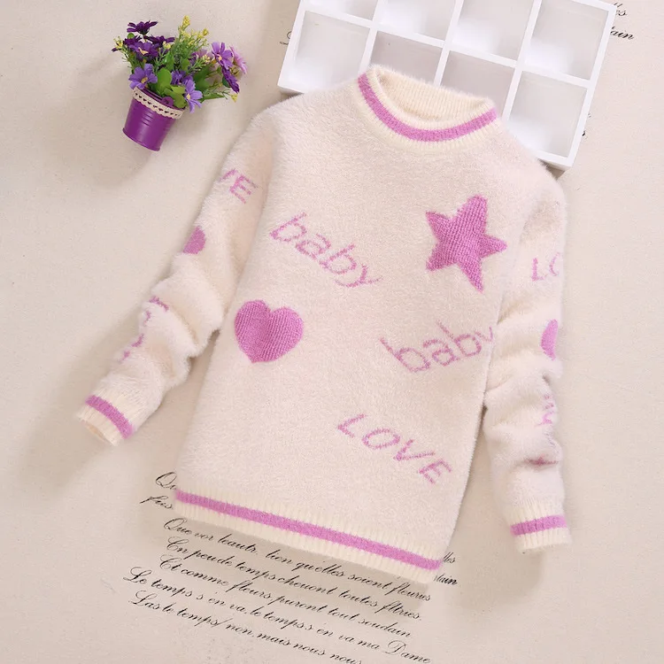

Girls Sweater Winter Children Sweater for Girls Christmas New Year Kids Pullover Embroidery Thicken Flower Sweaters Clothes
