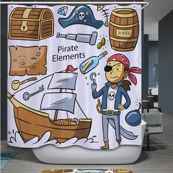 

Pirate Treasure Shower Curtain Bathroom Curtain Rudder Skull Curtain For Bathroom