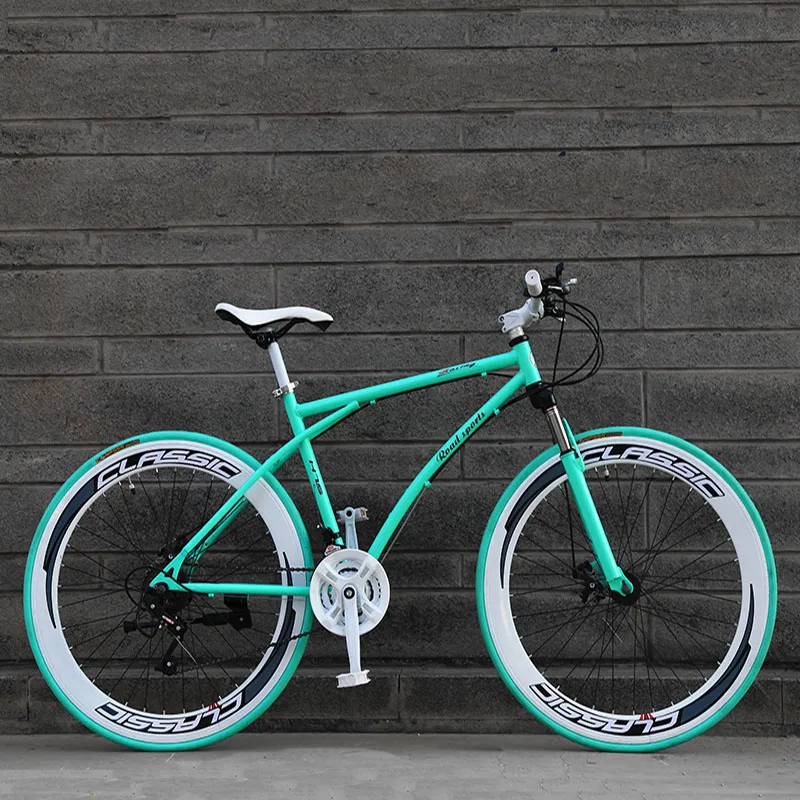 26-Inch 21-Speed Road Bicycle 60-Blade Rim Double Disc Brake Solid Tire Shock Absorption Bike Adult Students