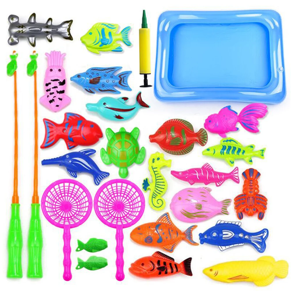 18-52 шт Детские рыболовные игрушки надувной заводь для рыбной ловли+ корзина+ стержень Магнитный Рыболовный набор Дети Крытый открытый рыбалка игрушки для ванной