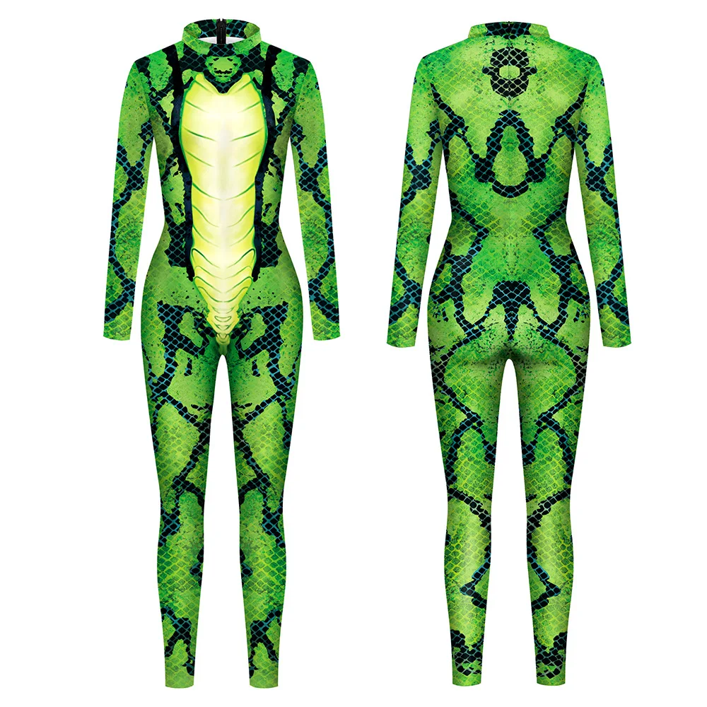 Female Adult Cosplay Costume Animal Series Digital Printed Snake Slim Fit Jumpsuit for Theme Party |