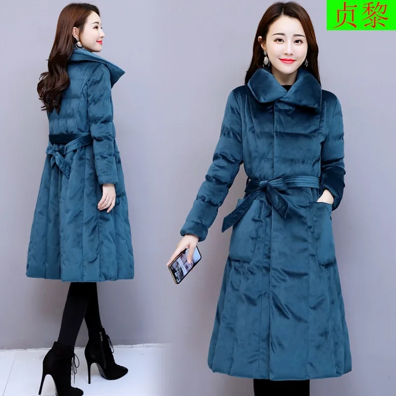 

Ladies' Elegant Slim Fit Thick down Jacket Cotton-padded Clothes 2018 New Style Winter Mid-length Velvet Cotton Overcoat Women J