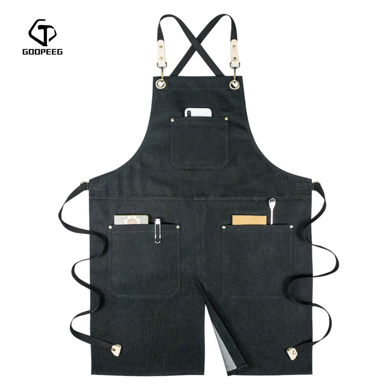 Фартук для работы из джинсовой ткани GOOPEEG корейская мода будет настроен печати