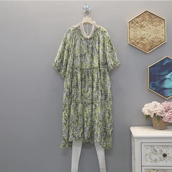 

[EWQ] 2020 Spring Summer New Pattern Round Collar Short Sleeve Print Patchwork Pullovers Vintage Dress Women AK95106