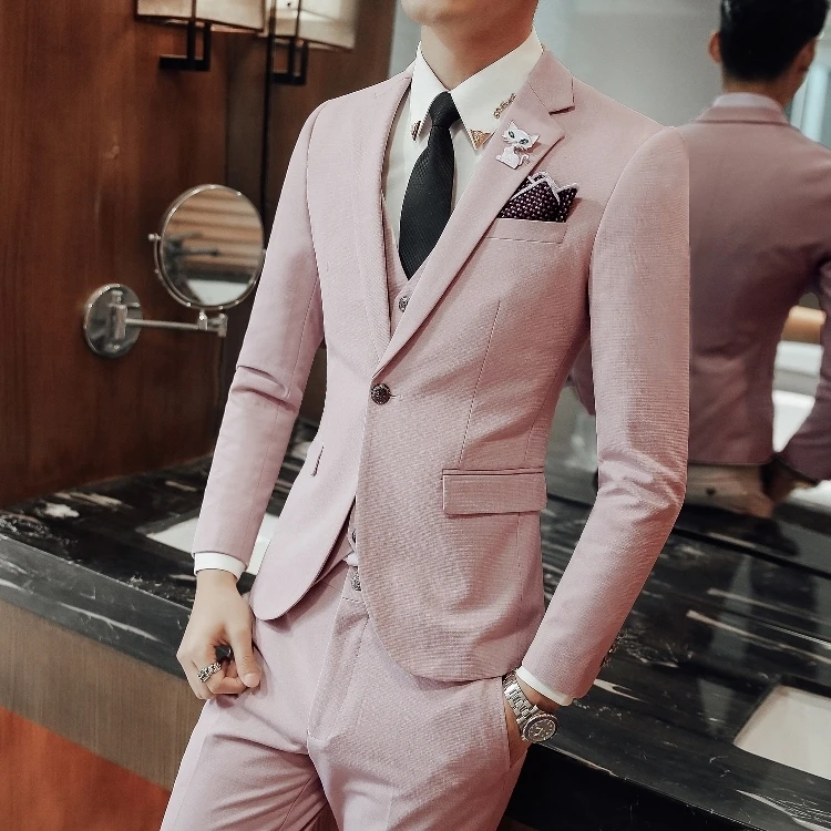 

(front + Pants + Vest) New Suit Male British Style Korean Slim Suit Business Casual Suit Three-piece Groom Groom's Group Dress