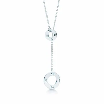 

Original 100% S925 Sterling Silver Roman Numerals Double Rounded Pendant Necklace Women Fine High-End jewelry