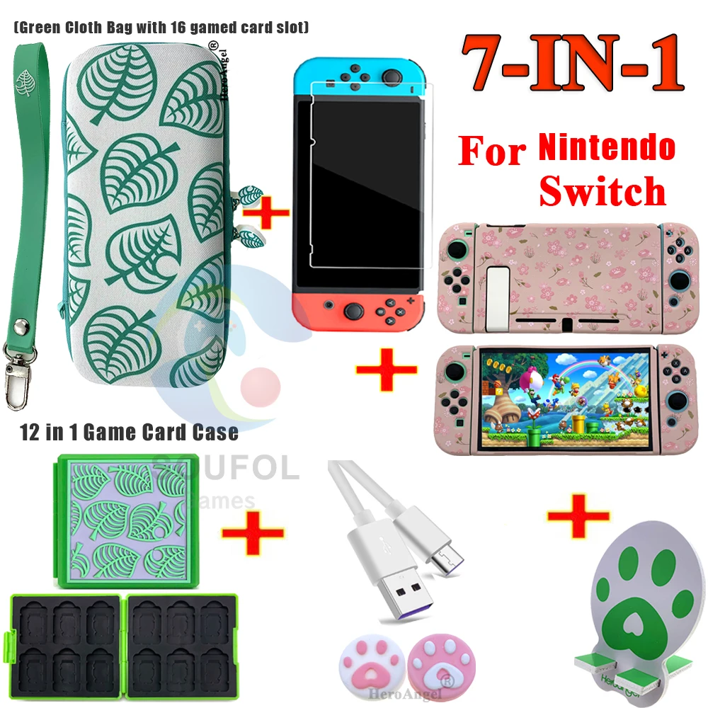 

7 in1 For Nintendo Switch / Lite Accessories Set Console Carrying Storage Bag Joystick Handle Caps Soft TPU Case Game Card Cases