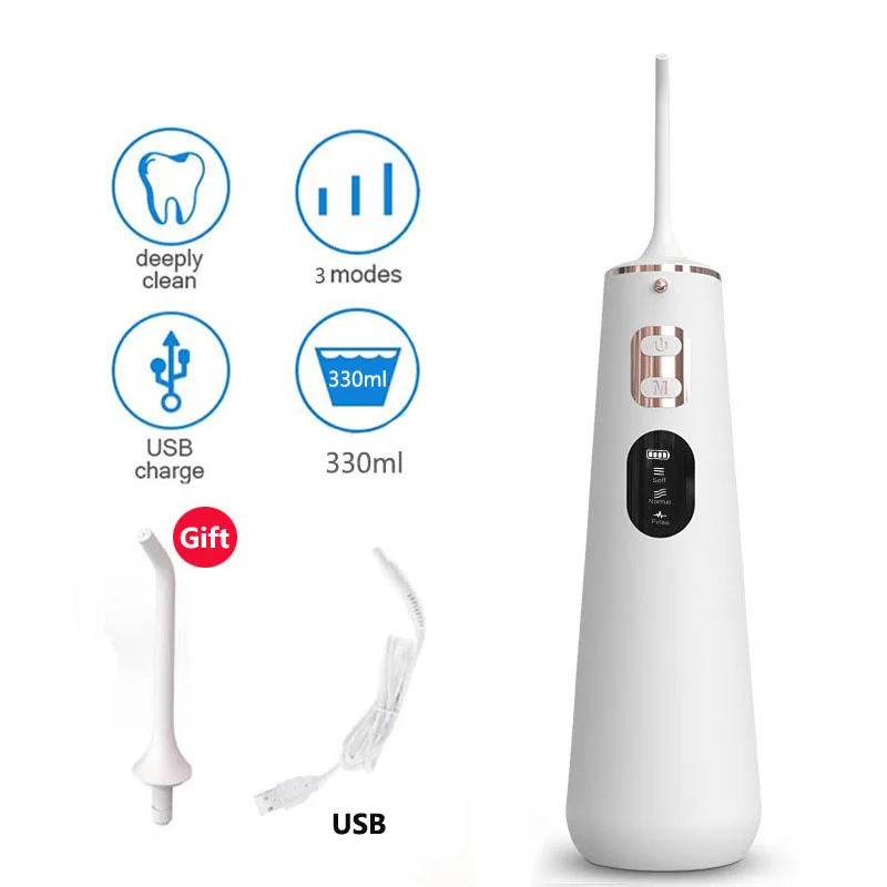 

Oral Irrigator Portable Cordless 3 Modes USB Rechargeable Water Dental Flosser IPX7 for Cleaning Teeth Jet Floss 330ml 40
