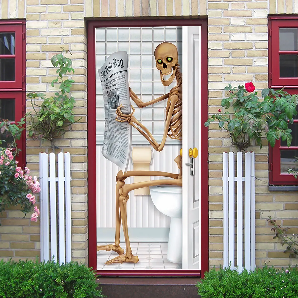 Креативные наклейки на дверь с изображением скелета, Тисненый Цветочный узор, самоклеющиеся обои из ПВХ, домашний декор, фрески, художественные плакаты на холодильник