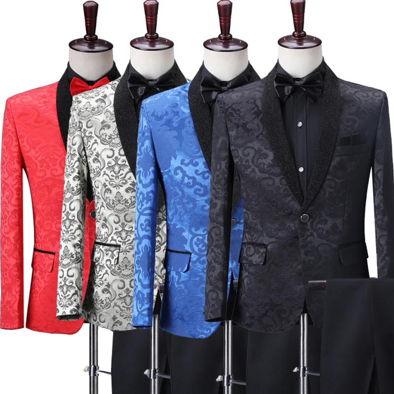 

New Mens Costumes Jacket Pants 2pcs Set One Button Coat Host Stage Clothing Customized Size Suits T155