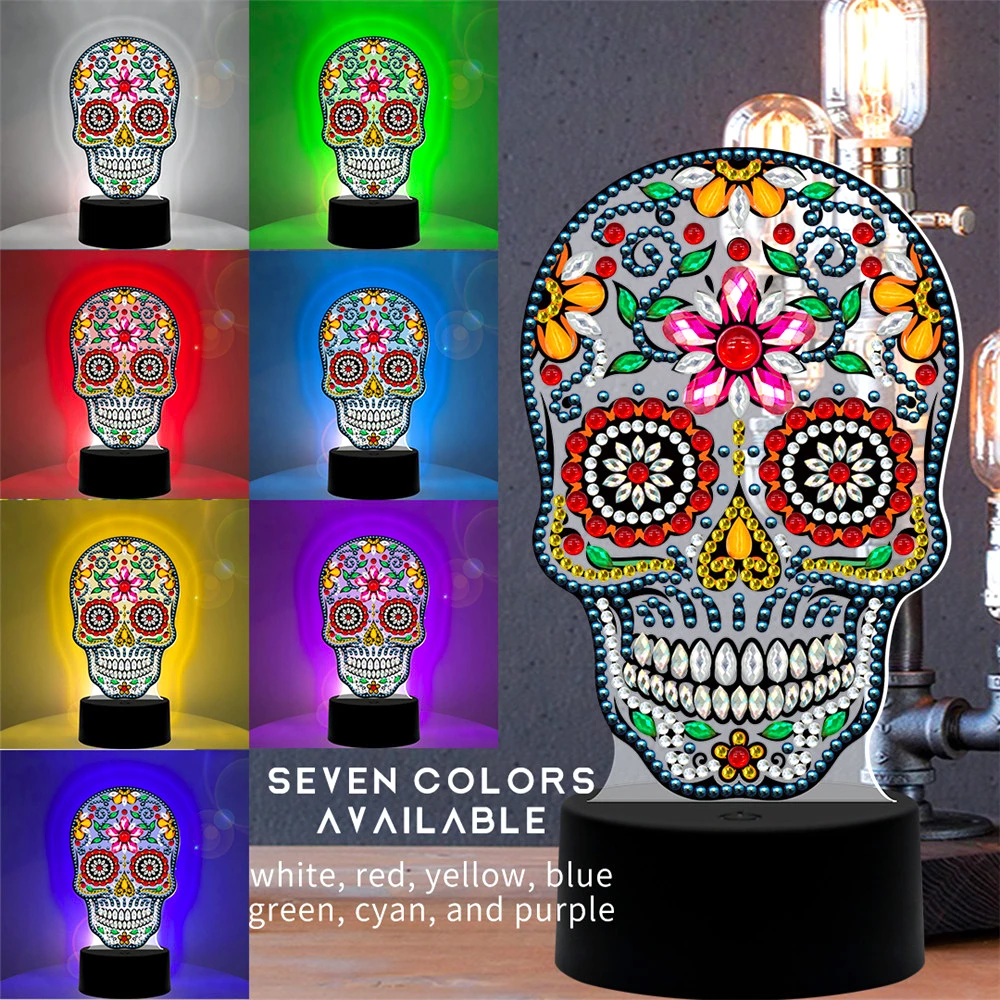 HUACAN 5D Diamond Painting LED Night Light Embroidery Mosaic Skull Lamp Kit Decorations For Home Gift | Дом и сад