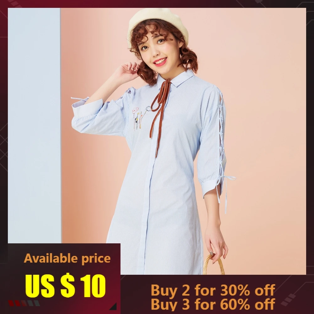

Metersbonwe Brand new Turndown Collar Blouse Pencil Dress Female Summer Commuter Temperament Slim Long Sleeve belted Shirt Dress