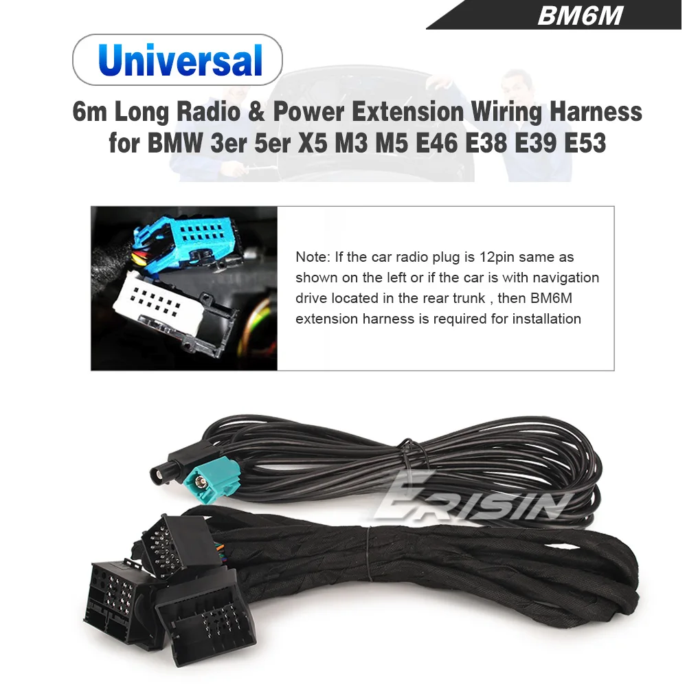 Erisin BMW 3er E46 5er E53 E39 Удлинительный радиокабель и кабель питания 6 м жгут проводов для