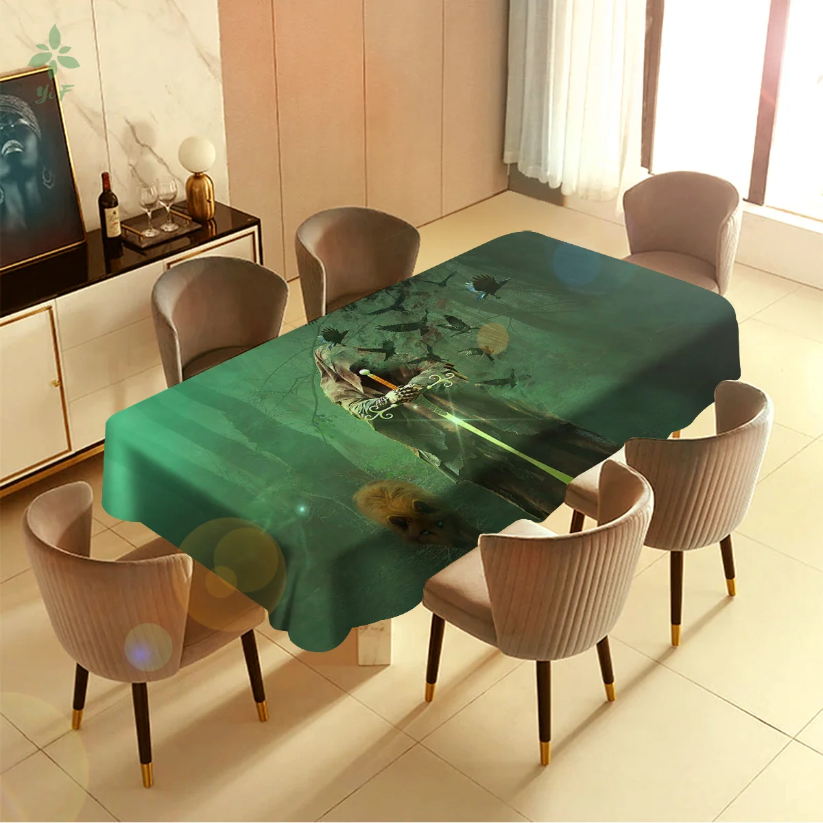 

Crows Wolves Swords Gothic Fantasy Fog Fantasy Hood Tablecloth Dinning Decor