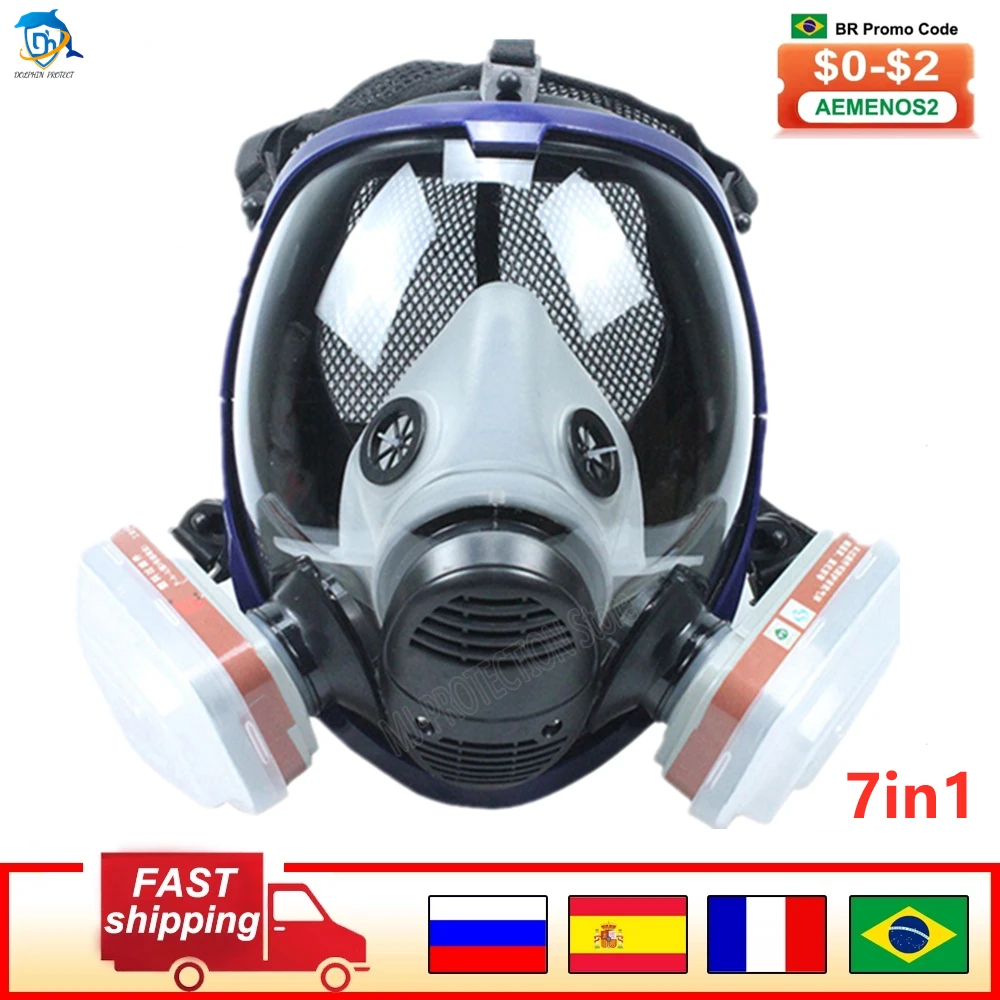 3m anhydrous ammonia respirator Chemical Mask 6800 Gas Mask Dustproof Respirator Paint Pesticide Spray Silicone Full Face Filters for Laboratory Welding acid respirator