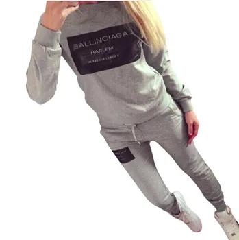 

5295 # Box Printed Letter Sports Set Crew Neck Long-sleeved Sweater Two-Piece Set 2020 New