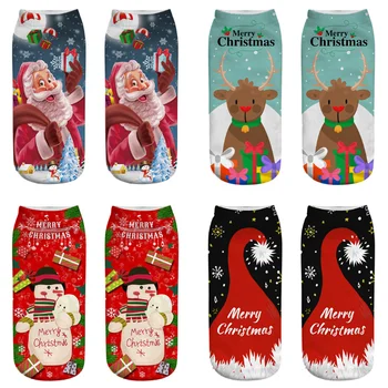 

3D Christmas Socks Unisex Cartoon Elk Snowman Santa Socks Low Cut Ankle Printed Christmas Socks for Women Men Gift 10 Styles