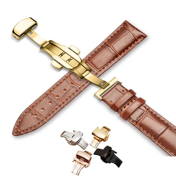 

Genuine Leather 12-24mm universal watch double press butterfly buckle strap steel buckle wristband adjustable replacement strap