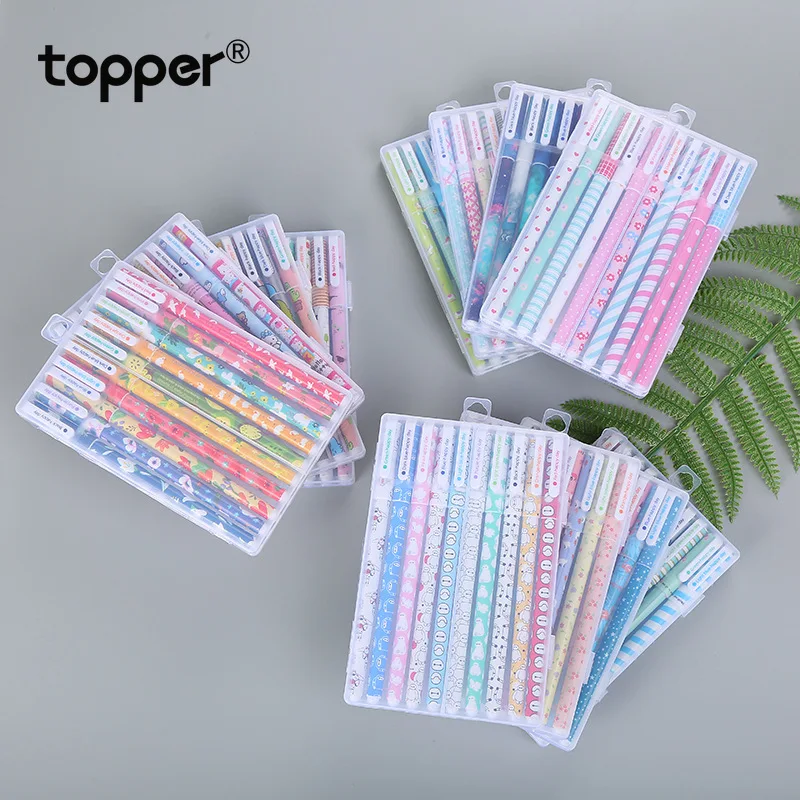 

10 sticks creative color gel pen cartoon student stationery 0.38mm black pen set office supplies gift box set