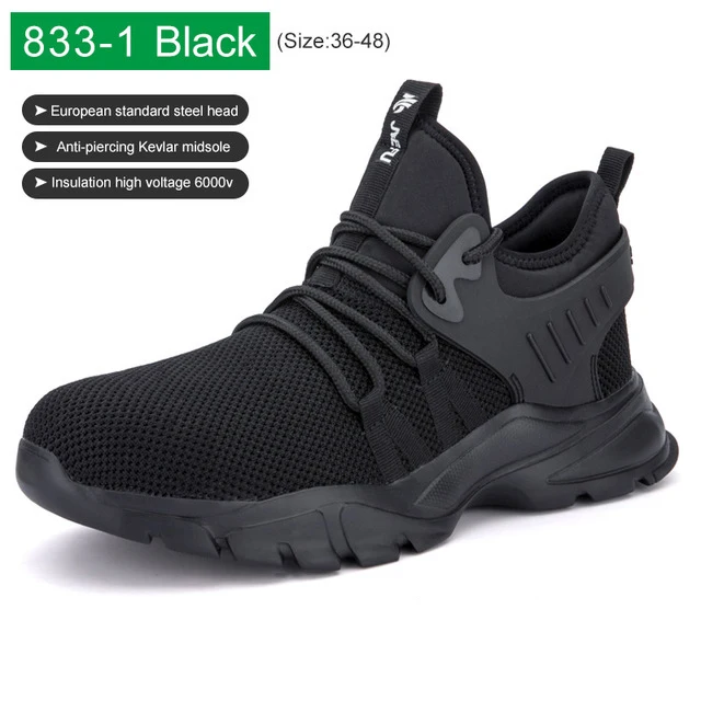 Модная мужская Рабочая защитная обувь со стальным носком, с защитой от проколов, с защитой от разбивания, строительные уличные кроссовки, рабочие ботинки - Цвет: Черный
