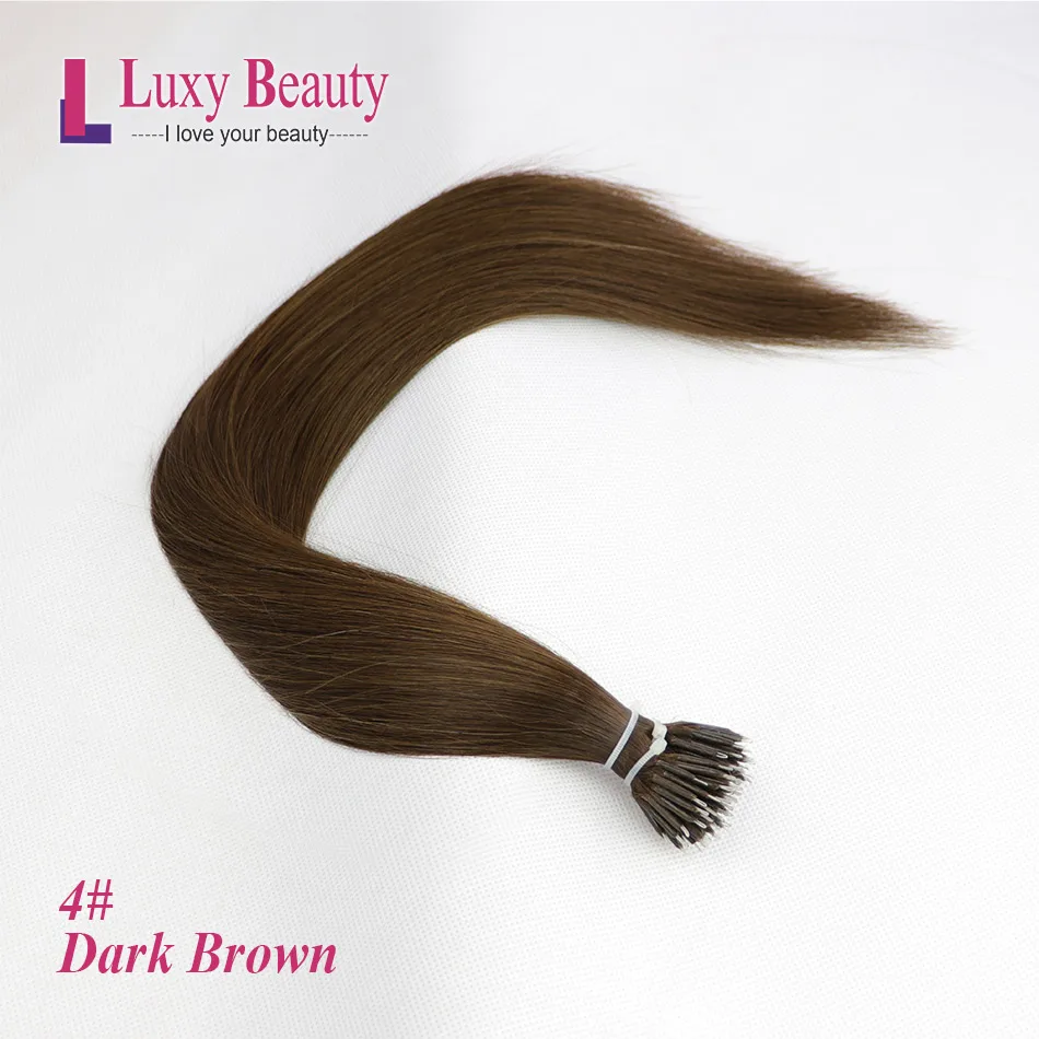 LuxyBeauty нано-наращивание волос 1"-22" 50/75 шт 8 цветов Реми волосы на микро-кольцах, нано шарик волосы на микро-петлях, пряди для наращивания волос - Цвет: #4