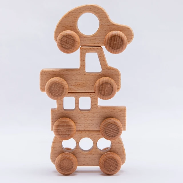 1PC Baby Toy Beech Wood Blocks Cartoon Car Educational Montessori Toys Children Teething Play Gym Baby Birthday Gift Products 6