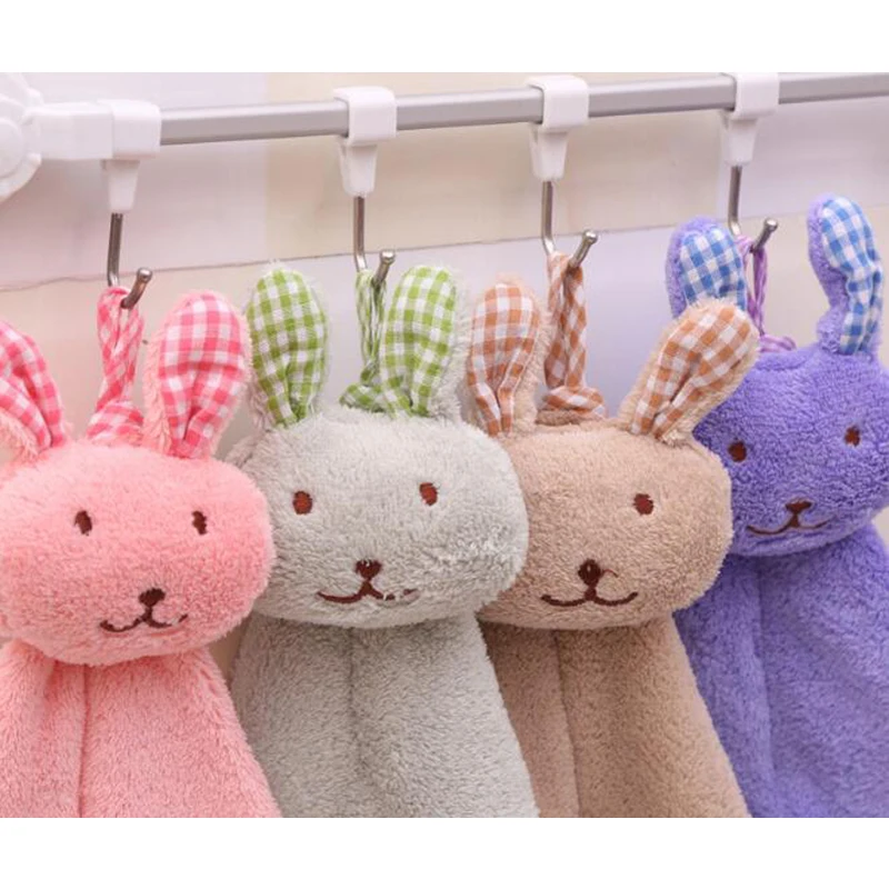 Baby Infant Coral Velvet Hand Towel Cartoon Animal Rabbit Kitchen Hanging Bath Wipe Towel Washcloths Kids Handkerchief