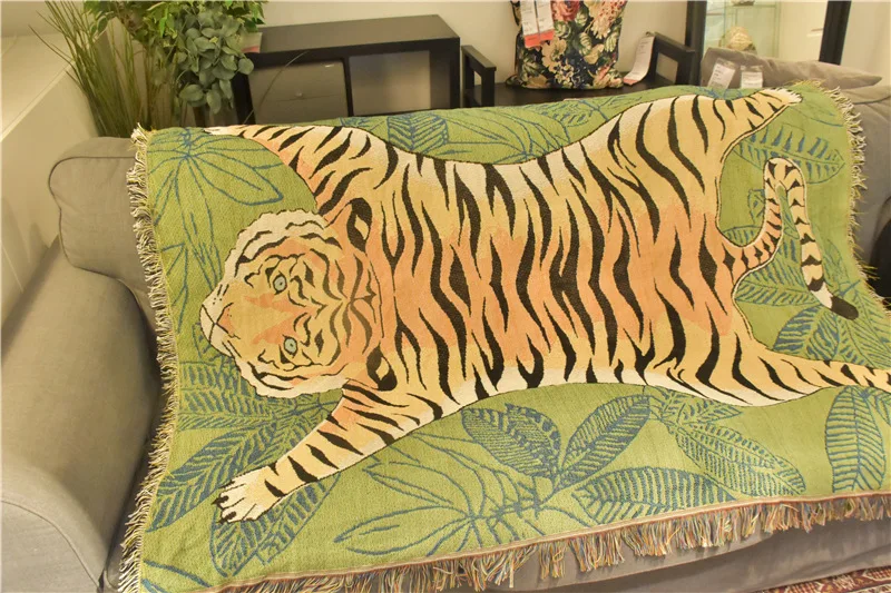 Скандинавское креативное Одеяло С Рисунком Тигра, мягкий гобелен, листья, одеяло, коврик, Декор, Многофункциональные Чехлы для дивана с животными, пылезащитный чехол, одеяло s - Цвет: Зеленый