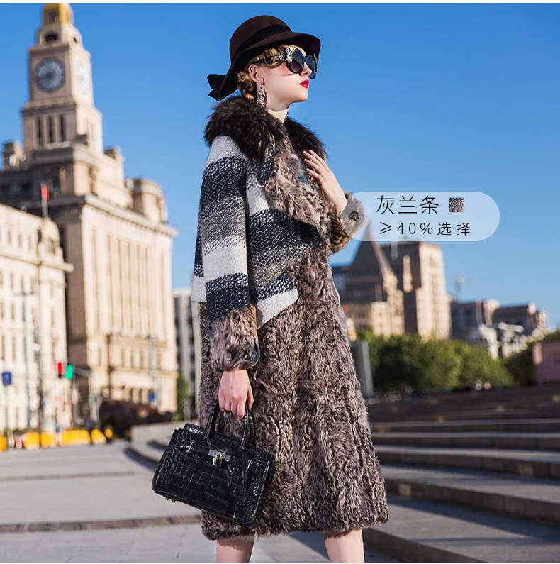 Природный натуральный мех пальто Женский енот собака мех шерсть куртка зимнее пальто женская одежда корейская длинная теплая Двусторонняя меховые пиджаки