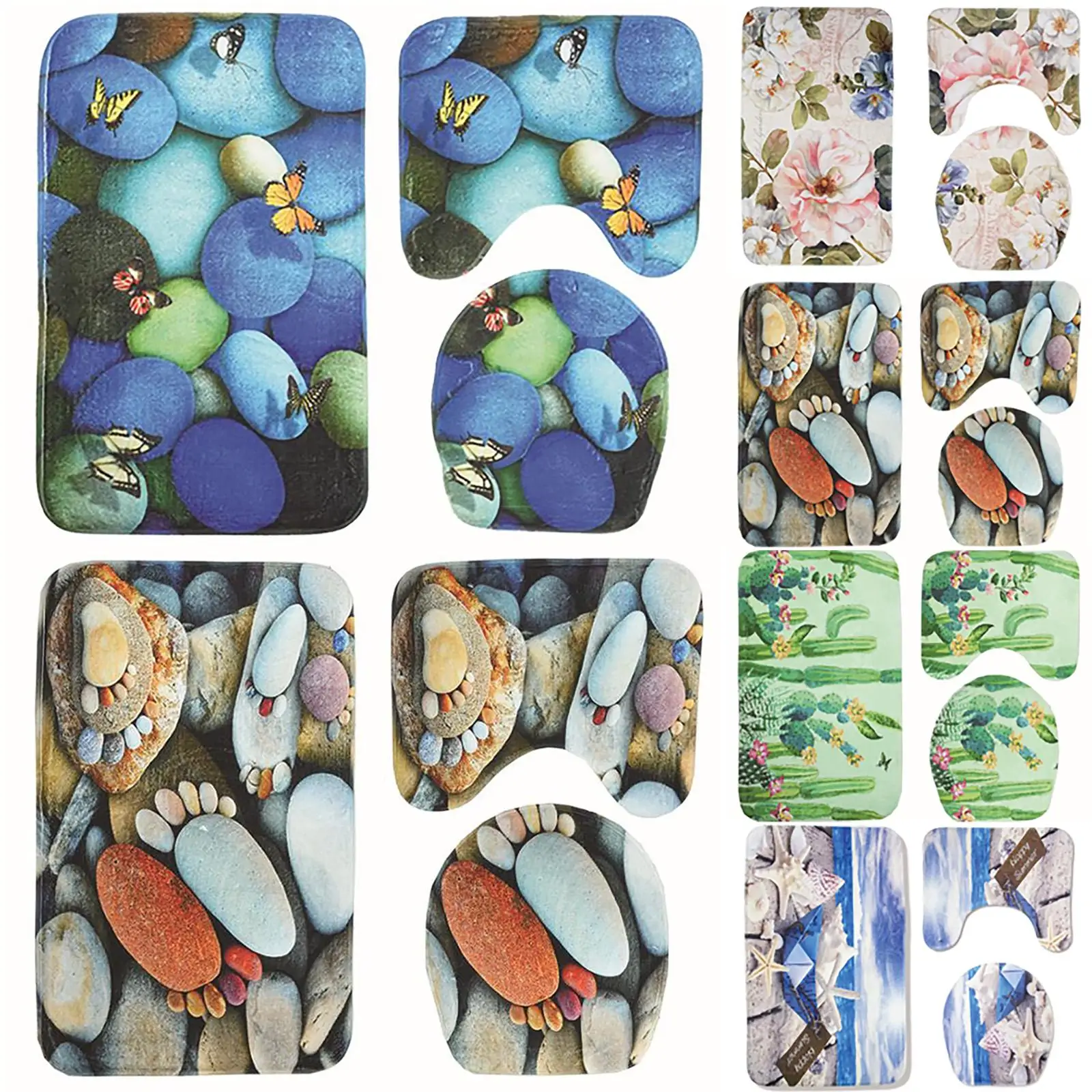 Classic Bathroom Mats Anti Slip Natural Scene Beach Shell Rug with Toilet Cover Home Decoration | Дом и сад