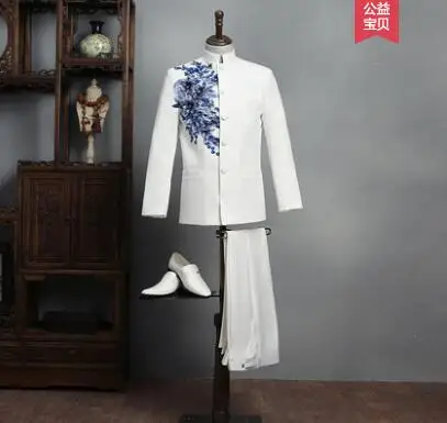 3 Embroidery blazer men Chinese tunic suit set with pants mens wedding suits singer star style dance stage clothing formal dress - Цвет: 3