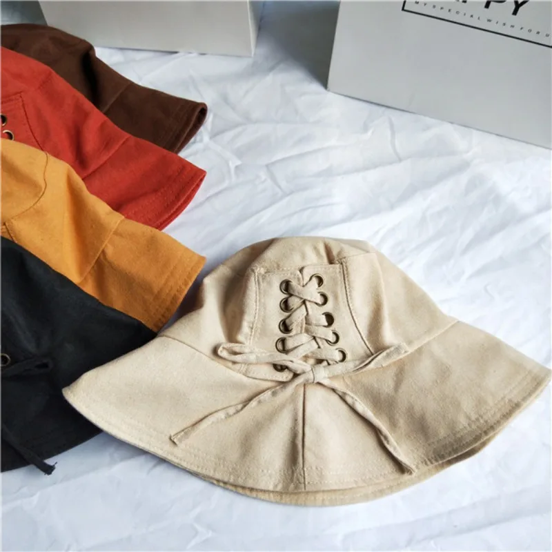 Chapeau Femme Ete милые индивидуальные шляпы для женщин Универсальные однотонные Sombrero Mujer Солнцезащитная хлопковая пляжная шляпа на шнуровке