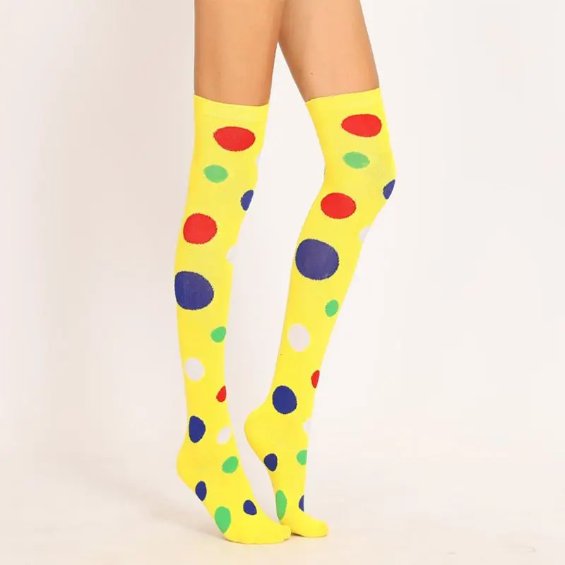 Длинные носки для косплея клоуна для женщин и девочек; забавные Разноцветные носки выше колена с принтом в горошек; необычный праздничный костюм