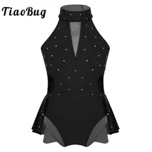TiaoBug блестящая СТРАЗА сетка Сращивание балетные гимнастические леотарды для девочек фигурное катание платье Дети современный Rave танцевальный костюм
