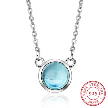 

Flash Exquisite New Fashion Fresh Blue Crystal 925 Sterling Silver Jewelry Gradient Round Temperament Pendant Necklaces H367