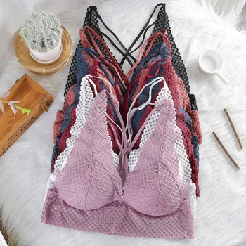 

Women Fashion Wireless Bra Padded Bralette Deep V Lace Bras Summer Crop Top Embroidery Floral Tank Top*