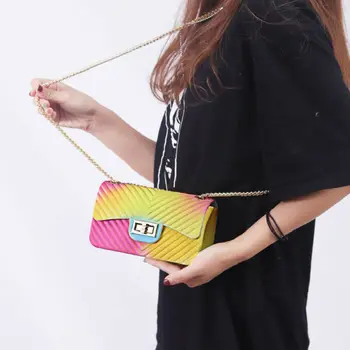 

QUILTED RAINBOW SILICONE SHOULDER BAG CHAIN BAG PVC CROSSBODY HANDBAG LADIES /BL1