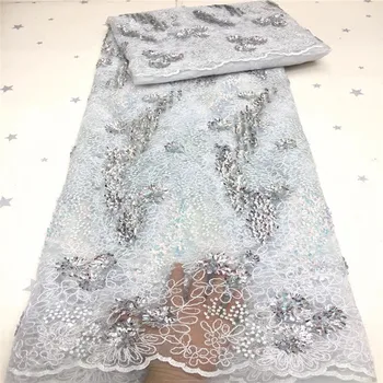 

2020 New Designs African Lace Fabric High Quality 3d flower Lace Material French Embroidered Tulle Lace Fabric With Sequins