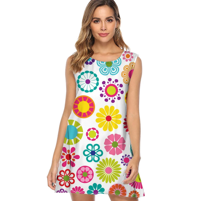 Vestido corto informal de verano sin mangas con estampado Floral, minivestido rosa para mujer, - AliExpress