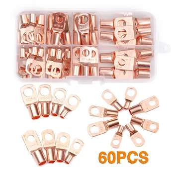 

60Pcs Electrical Wire Ring Connectors Copper Tube Lug Battery SC6-25 Starter Cable Welding Crimp Terminals Kit