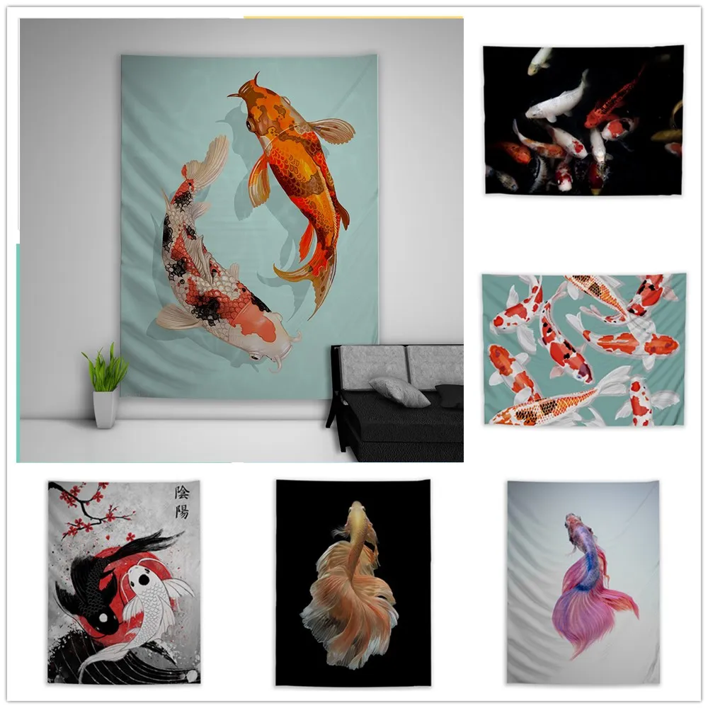 Koi Good Luck Fish Tapestry Art Wall Hanging Sofa Table Bed Cover Home Decor Poster | Дом и сад