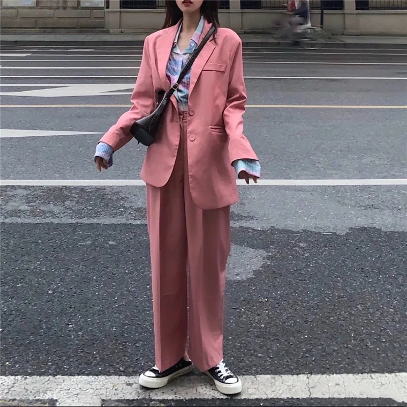

Photo Shoot 2019 Retro Casual Pink Suit + Loose Pants Set