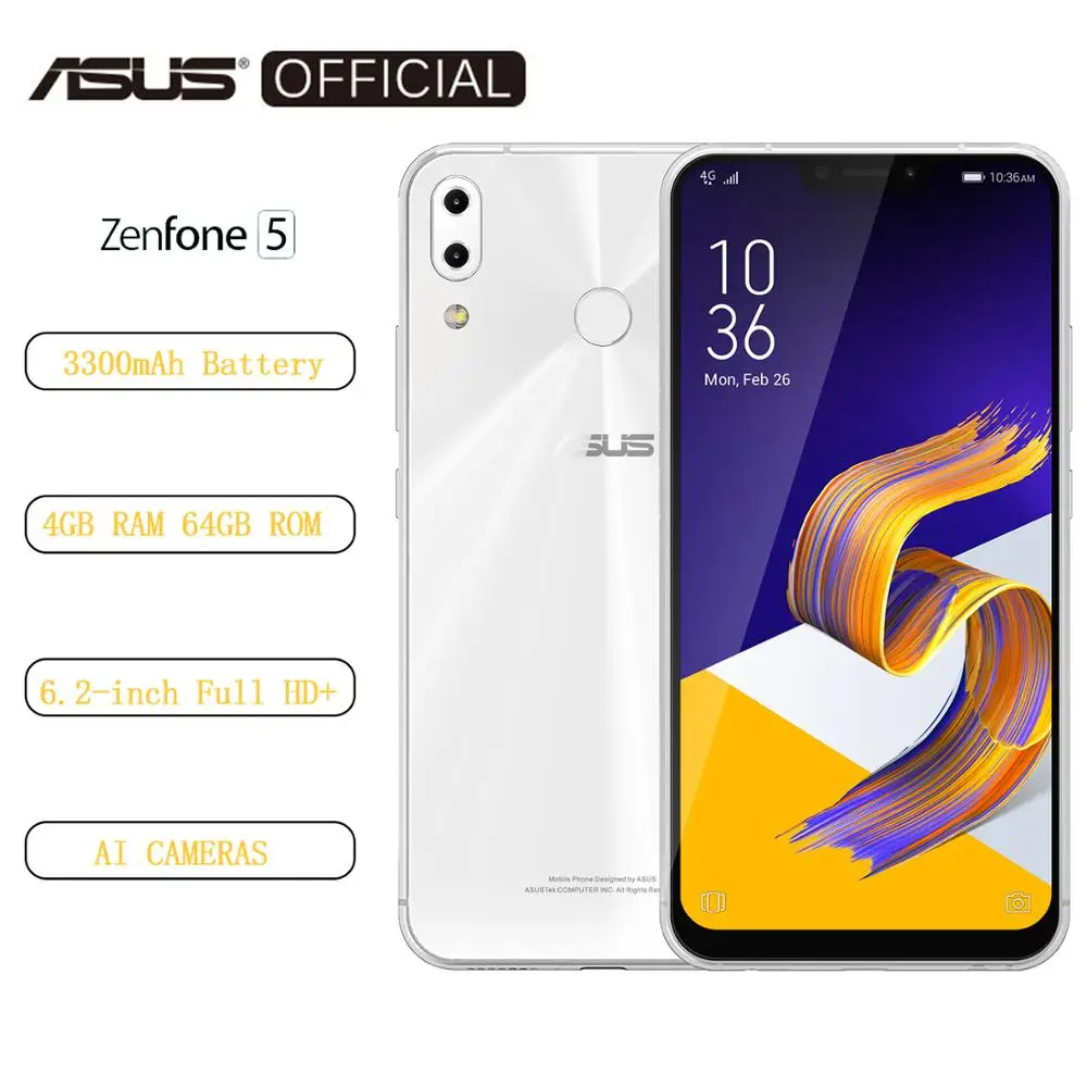 Сотовый телефон ASUS Zenfone 5 ZE620KL 6 2 дюйма 19:9 FHD + экран 2246 х1080 Android 8 0 4 Гб 64 ГБ