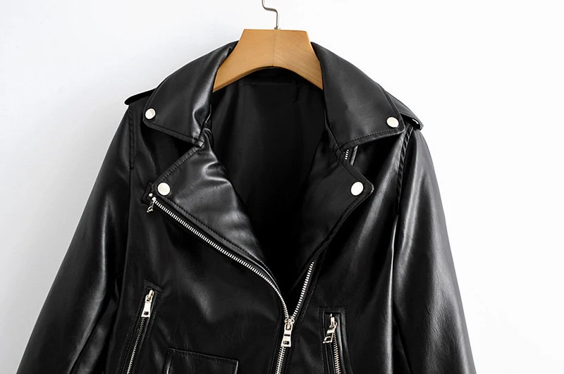 Pu Leather Bomber Jacket With Belt Women Irregular Neck Solid Outwear Zipper Coat Winter Pockets Long Sleeve Female Short Jacket
