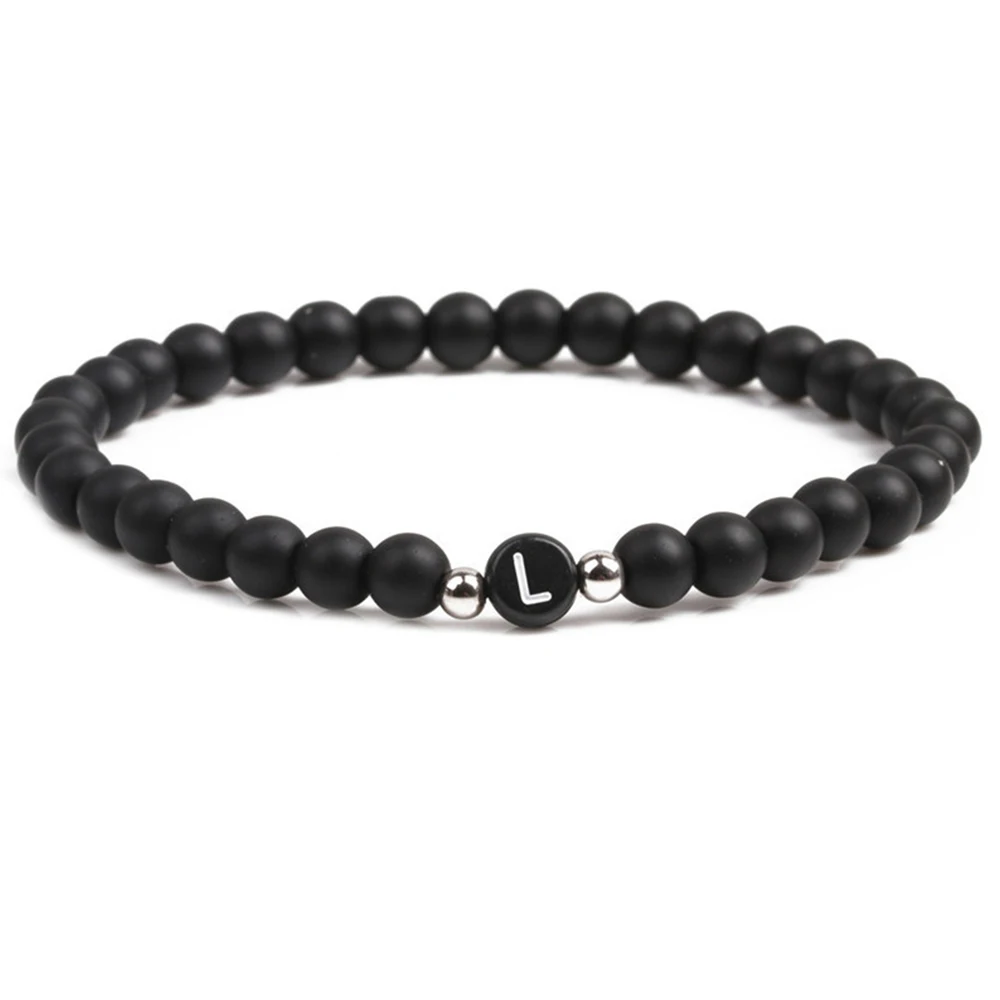 Initials Bracelets Women Men 6mm Matte Onyx Stretchable Trendy Name