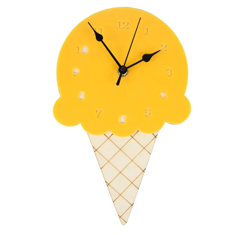 Yellow Ice Cream Мультфильм мороженое часы домашний декор Детская комната настенные украшения настенные часы Рождество лучший орнамент подарки на день рождения - Цвет: Yellow Ice Cream